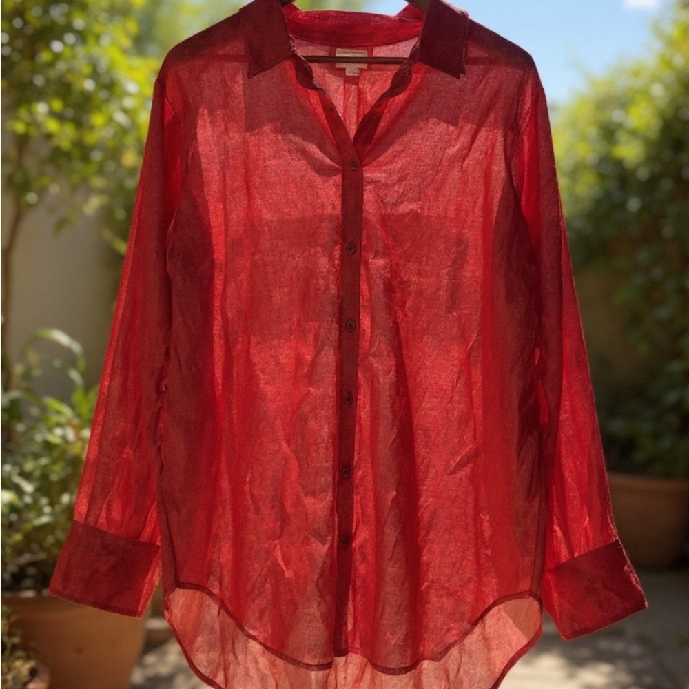 Lularoe Sheer Red Button Down Blouse - image 1